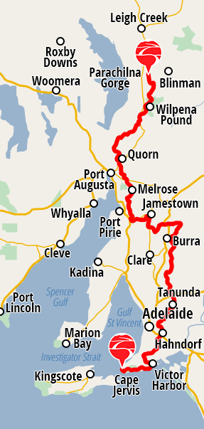 View Google Map of Heysen Trail map