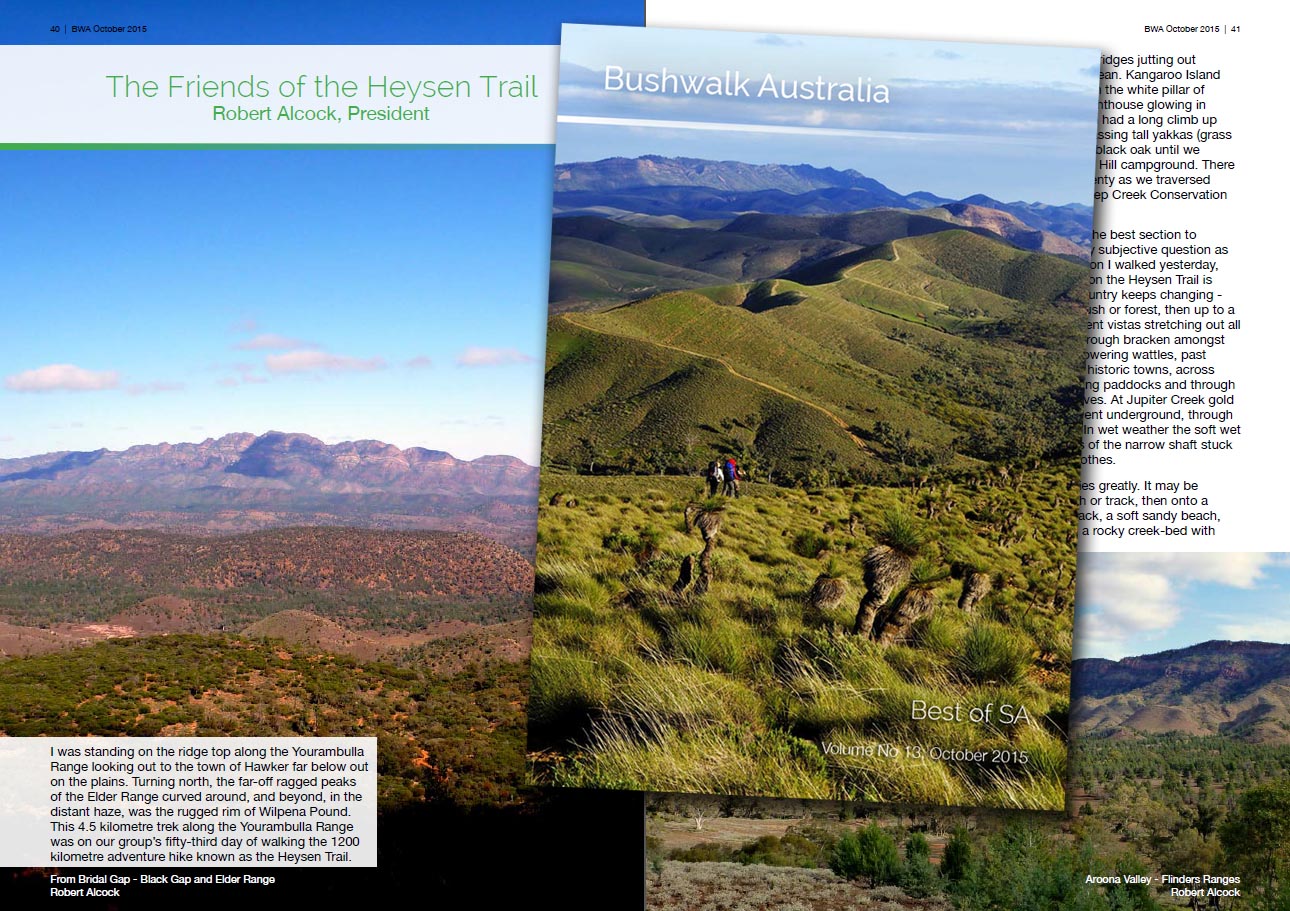 Bushwalk.com eMag October edition cover - Best South Australian Walks featuring Friends of the Heysen Trail