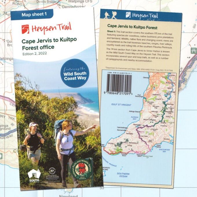 Heysen Trail sheet map 1, Edition 2, 2022, Cape Jervis to Kuitpo Forest (inc the Wild South Coast Way)
